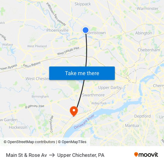 Main St & Rose Av to Upper Chichester, PA map