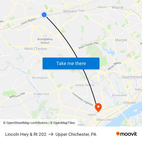 Lincoln Hwy & Rt 202 to Upper Chichester, PA map