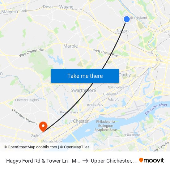 Hagys Ford Rd & Tower Ln - Mbns to Upper Chichester, PA map