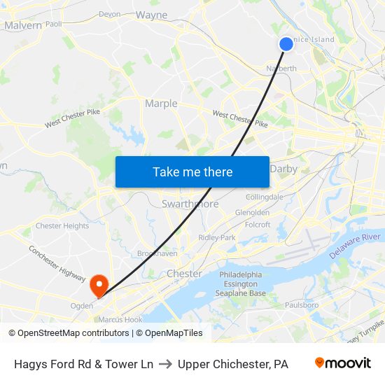 Hagys Ford Rd & Tower Ln to Upper Chichester, PA map