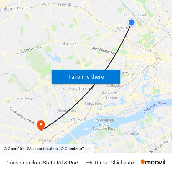 Conshohocken State Rd & Rockhill Rd to Upper Chichester, PA map