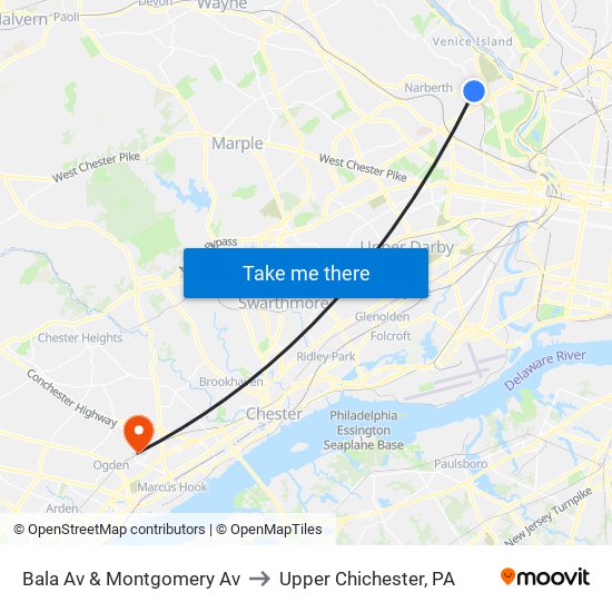 Bala Av & Montgomery Av to Upper Chichester, PA map