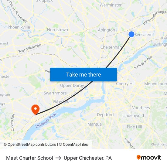 Mast Charter School to Upper Chichester, PA map
