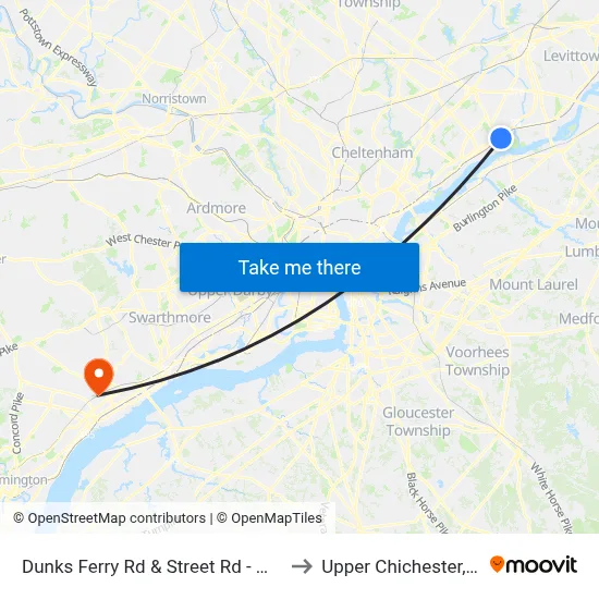 Dunks Ferry Rd & Street Rd - Mbns to Upper Chichester, PA map