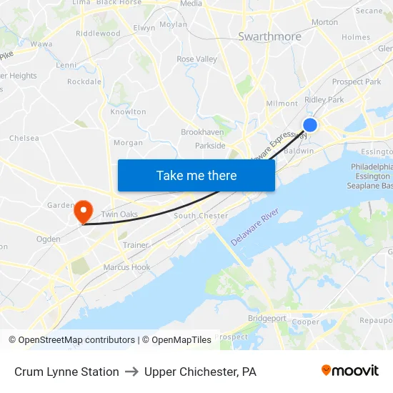 Crum Lynne Station to Upper Chichester, PA map