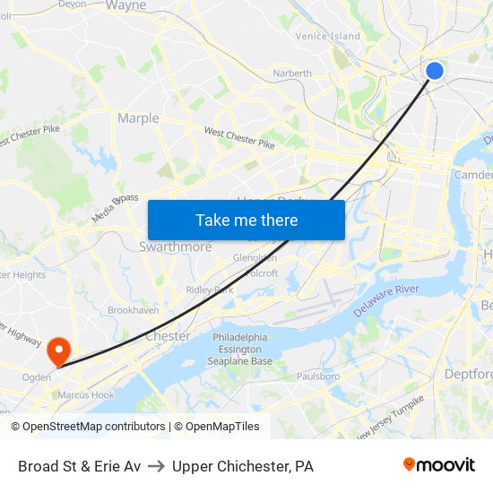 Broad St & Erie Av to Upper Chichester, PA map