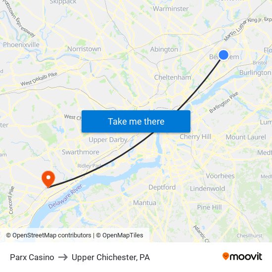 Parx Casino to Upper Chichester, PA map