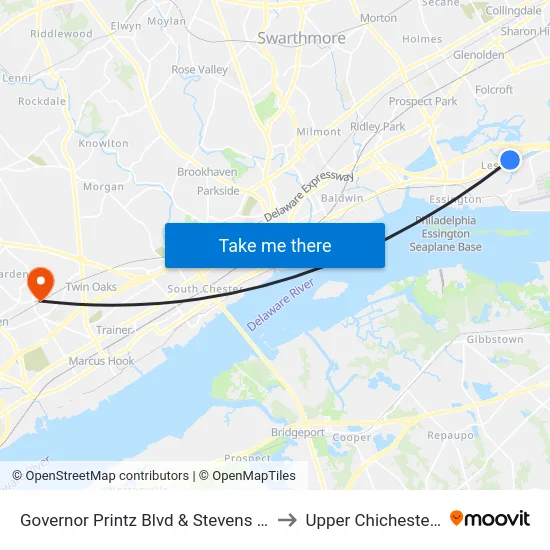 Governor Printz Blvd & Stevens - Mbns to Upper Chichester, PA map