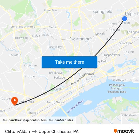 Clifton-Aldan to Upper Chichester, PA map