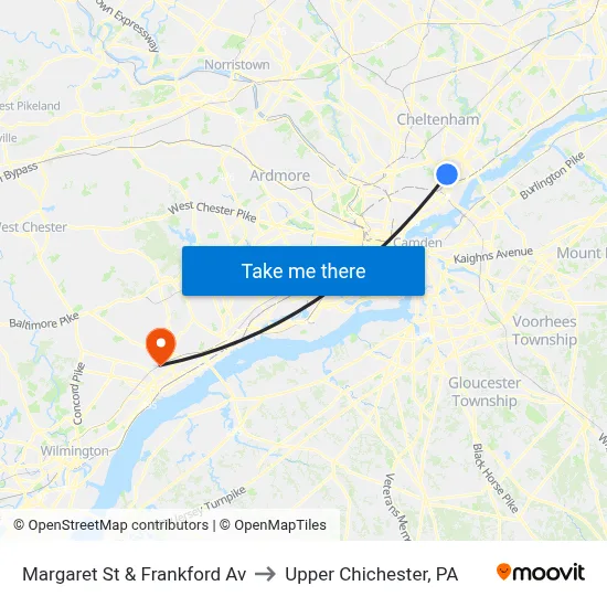 Margaret St & Frankford Av to Upper Chichester, PA map