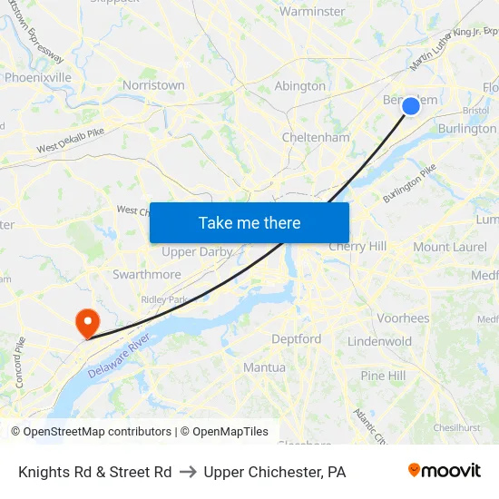 Knights Rd & Street Rd to Upper Chichester, PA map