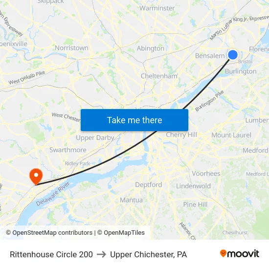 Rittenhouse Circle 200 to Upper Chichester, PA map