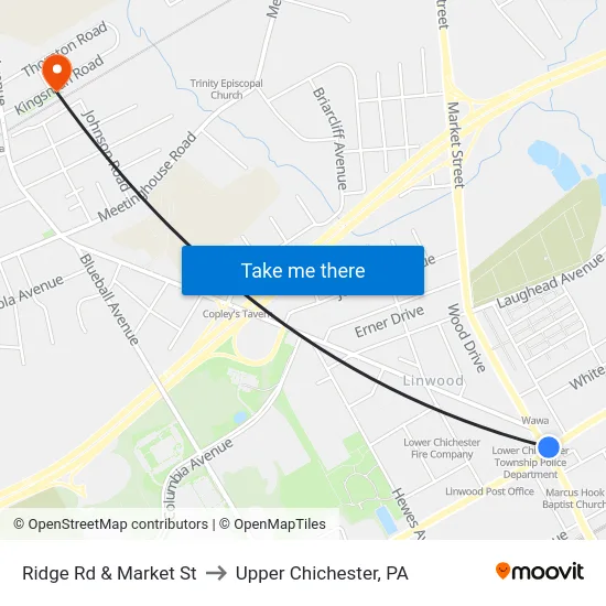 Ridge Rd & Market St to Upper Chichester, PA map