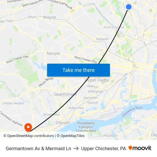 Germantown Av & Mermaid Ln to Upper Chichester, PA map
