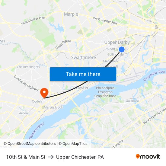10th St & Main St to Upper Chichester, PA map
