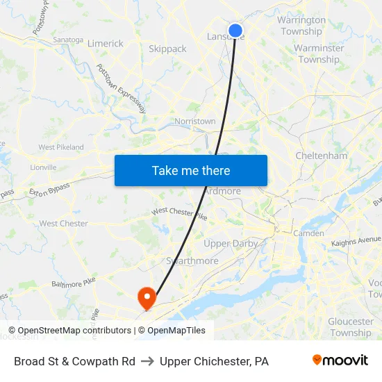 Broad St & Cowpath Rd to Upper Chichester, PA map