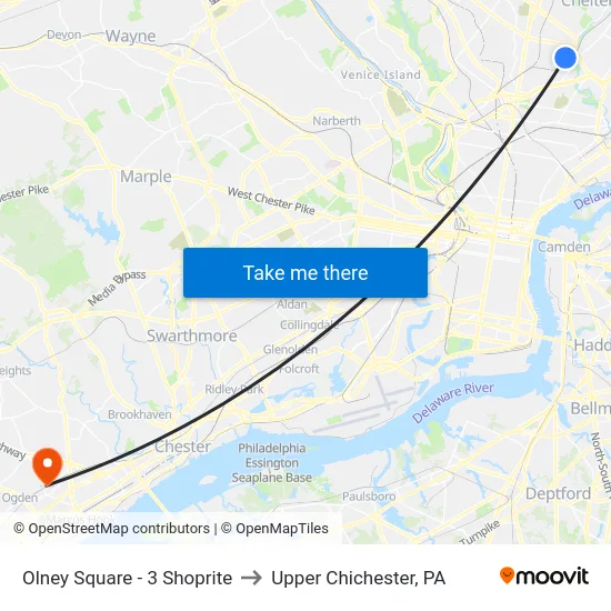 Olney Square - 3 Shoprite to Upper Chichester, PA map