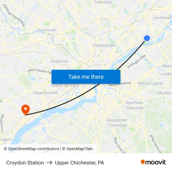 Croydon Station to Upper Chichester, PA map