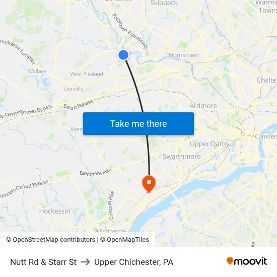 Nutt Rd & Starr St to Upper Chichester, PA map