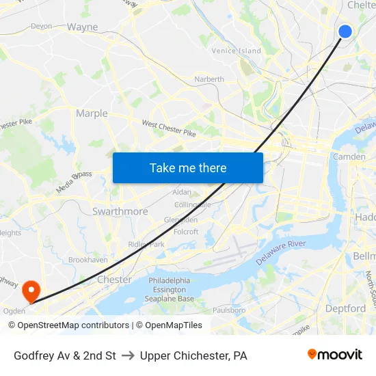 Godfrey Av & 2nd St to Upper Chichester, PA map