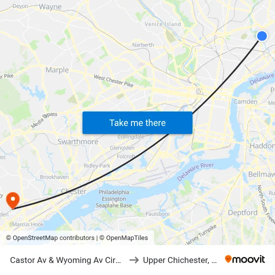 Castor Av & Wyoming Av Circle to Upper Chichester, PA map