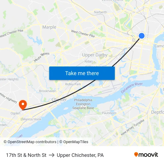 17th St & North St to Upper Chichester, PA map