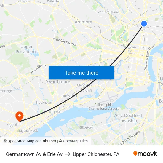 Germantown Av & Erie Av to Upper Chichester, PA map