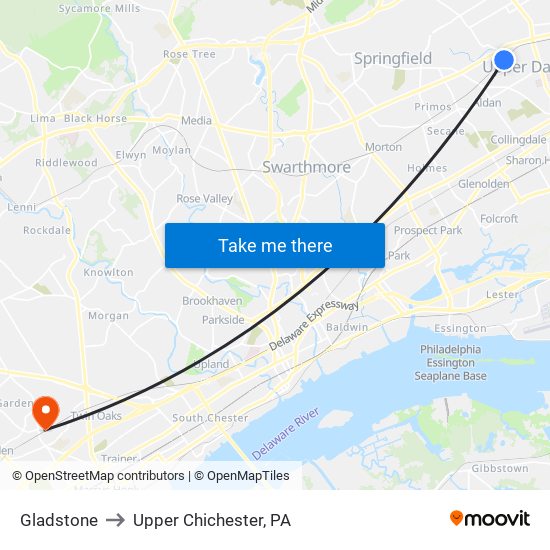 Gladstone to Upper Chichester, PA map