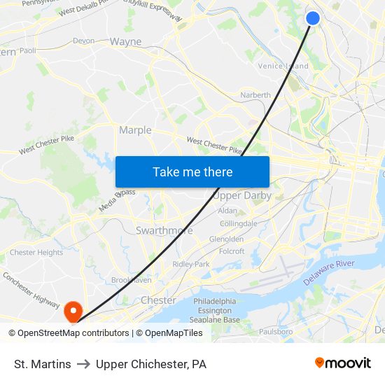 St. Martins to Upper Chichester, PA map