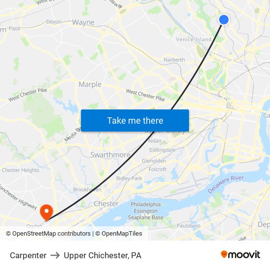 Carpenter to Upper Chichester, PA map