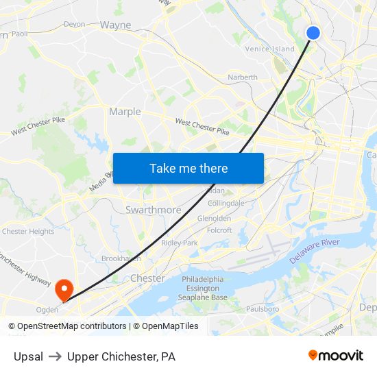 Upsal to Upper Chichester, PA map