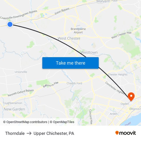 Thorndale to Upper Chichester, PA map
