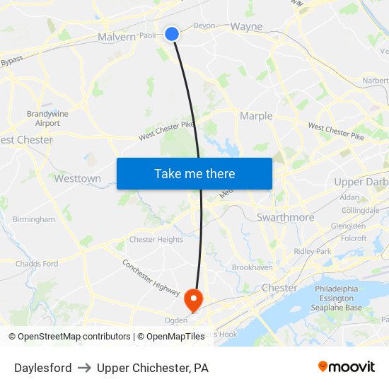 Daylesford to Upper Chichester, PA map