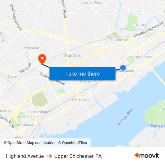 Highland Avenue to Upper Chichester, PA map