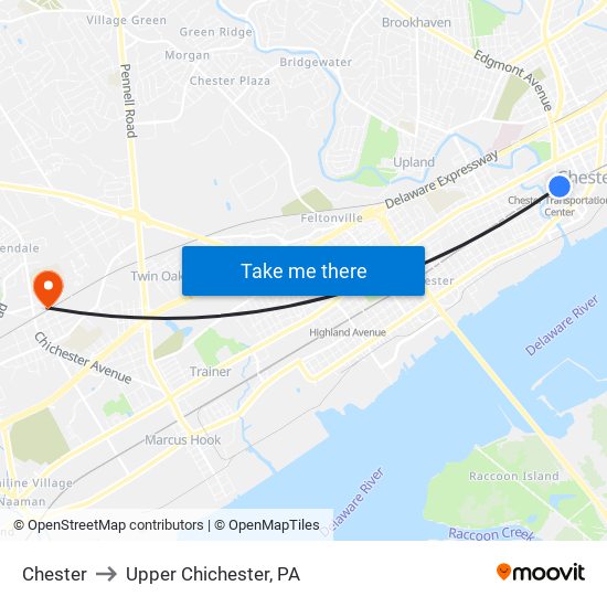 Chester to Upper Chichester, PA map