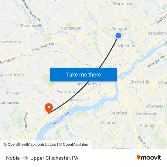 Noble to Upper Chichester, PA map