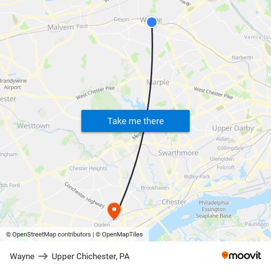 Wayne to Upper Chichester, PA map