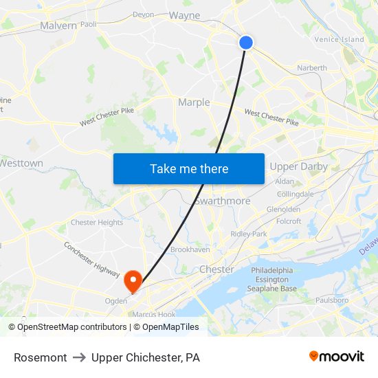 Rosemont to Upper Chichester, PA map