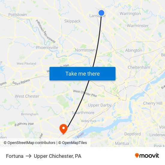 Fortuna to Upper Chichester, PA map
