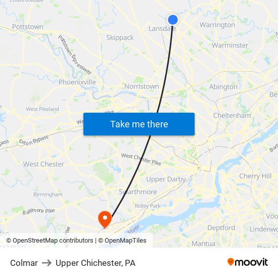 Colmar to Upper Chichester, PA map