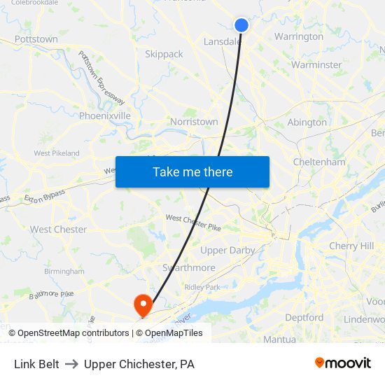 Link Belt to Upper Chichester, PA map