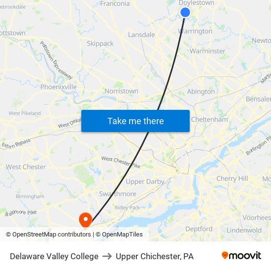 Delaware Valley College to Upper Chichester, PA map