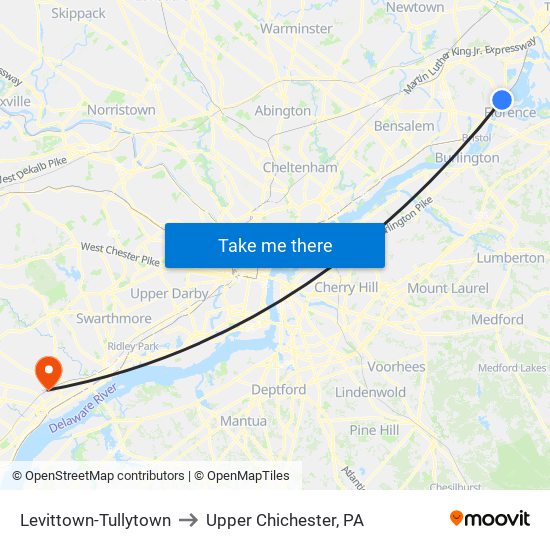 Levittown-Tullytown to Upper Chichester, PA map