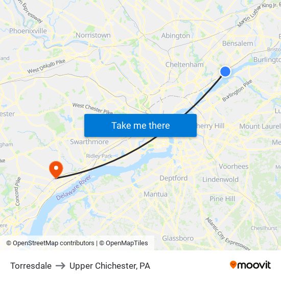 Torresdale to Upper Chichester, PA map