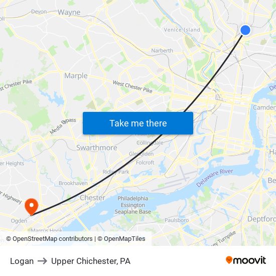 Logan to Upper Chichester, PA map