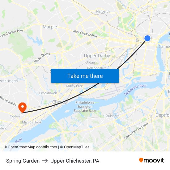 Spring Garden to Upper Chichester, PA map