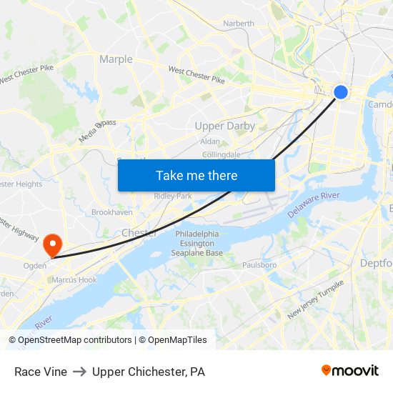 Race Vine to Upper Chichester, PA map