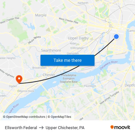 Ellsworth Federal to Upper Chichester, PA map