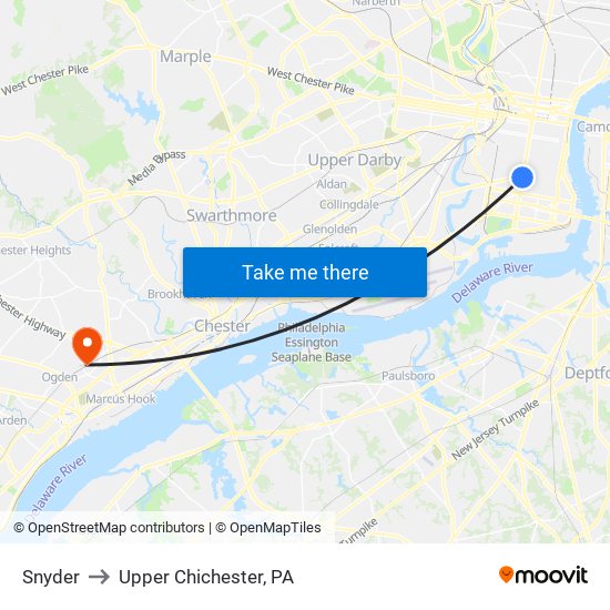 Snyder to Upper Chichester, PA map