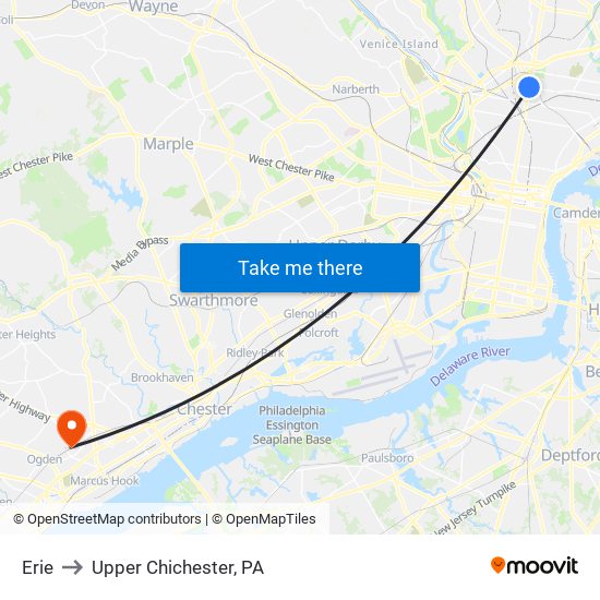 Erie to Upper Chichester, PA map